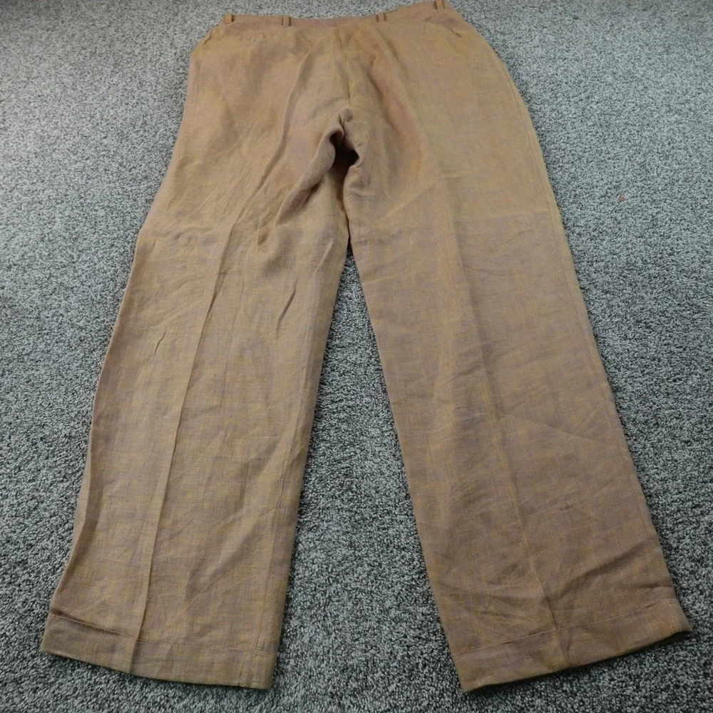 Inserch Pants Mens 40 Beige Orange Linen Pleated Trouser Dress Slacks Cuffed USA